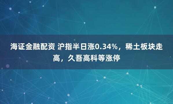 海证金融配资 沪指半日涨0.34%，稀土板块走高，久吾高科等涨停
