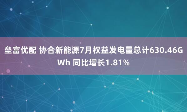 垒富优配 协合新能源7月权益发电量总计630.46GWh 同比增长1.81%